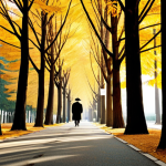 A person in a professional, modest, and warm autumn coat, walking serenely along the Damyang Metasequoia Road in South Korea during peak autumn. The towering metasequoia trees are adorned with vibrant golden and orange foliage. Sunlight filters magically through the leaves, creating soft, warm light and dappled shadows on the path. The atmosphere is peaceful and enchanting.
    *   **Safety Modifiers**: fully clothed, appropriate attire, modest clothing, safe for work, appropriate content, family-friendly.
    *   **Anatomy Modifiers**: perfect anatomy, correct proportions, natural pose, well-formed hands, proper finger count, natural body proportions.
    *   **Quality Modifiers**: professional photography, high quality, ultra-detailed, cinematic lighting, photorealistic.