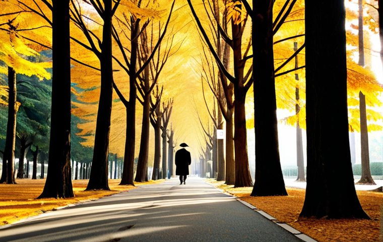 A person in a professional, modest, and warm autumn coat, walking serenely along the Damyang Metasequoia Road in South Korea during peak autumn. The towering metasequoia trees are adorned with vibrant golden and orange foliage. Sunlight filters magically through the leaves, creating soft, warm light and dappled shadows on the path. The atmosphere is peaceful and enchanting.
    *   **Safety Modifiers**: fully clothed, appropriate attire, modest clothing, safe for work, appropriate content, family-friendly.
    *   **Anatomy Modifiers**: perfect anatomy, correct proportions, natural pose, well-formed hands, proper finger count, natural body proportions.
    *   **Quality Modifiers**: professional photography, high quality, ultra-detailed, cinematic lighting, photorealistic.
